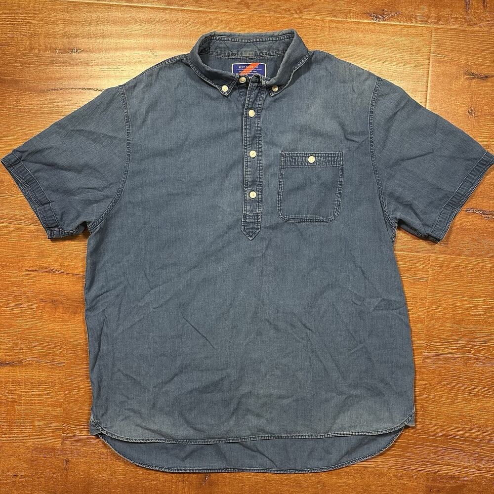 Best Made Co. Popover Button Up Shirt Mens XL Blue Denim Short Sleeve Retro City